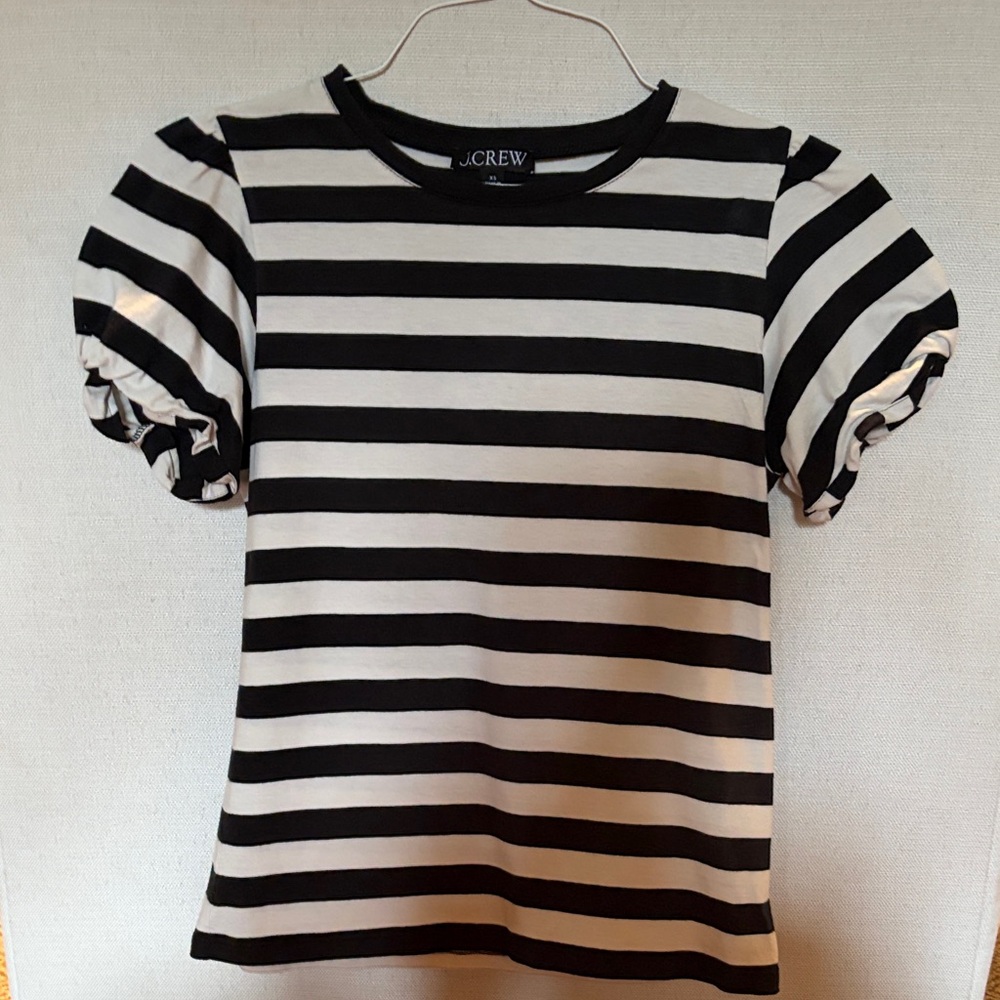 J. Crew Black & White Striped Puff Sleeve Tee
